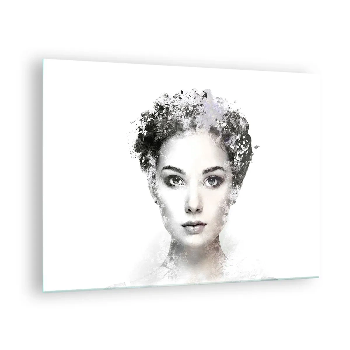Glasbild - Bild auf glas - Frauengesicht im Aquarellstil auf weißem Hintergrund - 70x50cm - Ein äußerst stilvolles Portrait - Moderne Wanddekoration für Wohnzimmer und Schlafzimmer ARTTOR
