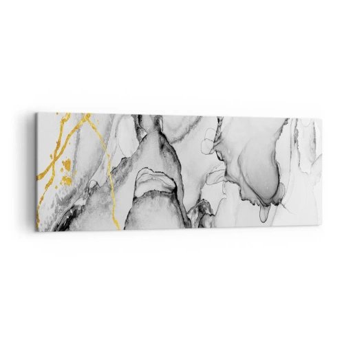Bild auf Leinwand - Leinwandbild - Abstrakte schwarz-weiße Muster mit goldenen Akzenten - 140x50cm - Komposition mit Goldmotiv - Moderne Wanddekoration für Wohnzimmer und Schlafzimmer ARTTOR
