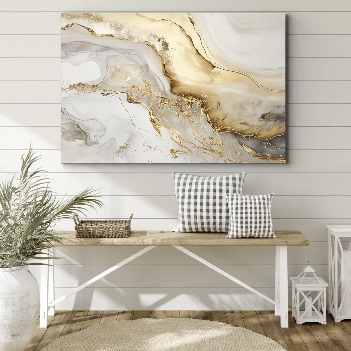Bild auf Leinwand - Leinwandbild - Abstrakte Muster aus Gold und Marmor auf hellem Hintergrund - 120x80cm - Abstraktion: Schönheit und Güte - Moderne Wanddekoration für Wohnzimmer und Schlafzimmer ARTTOR