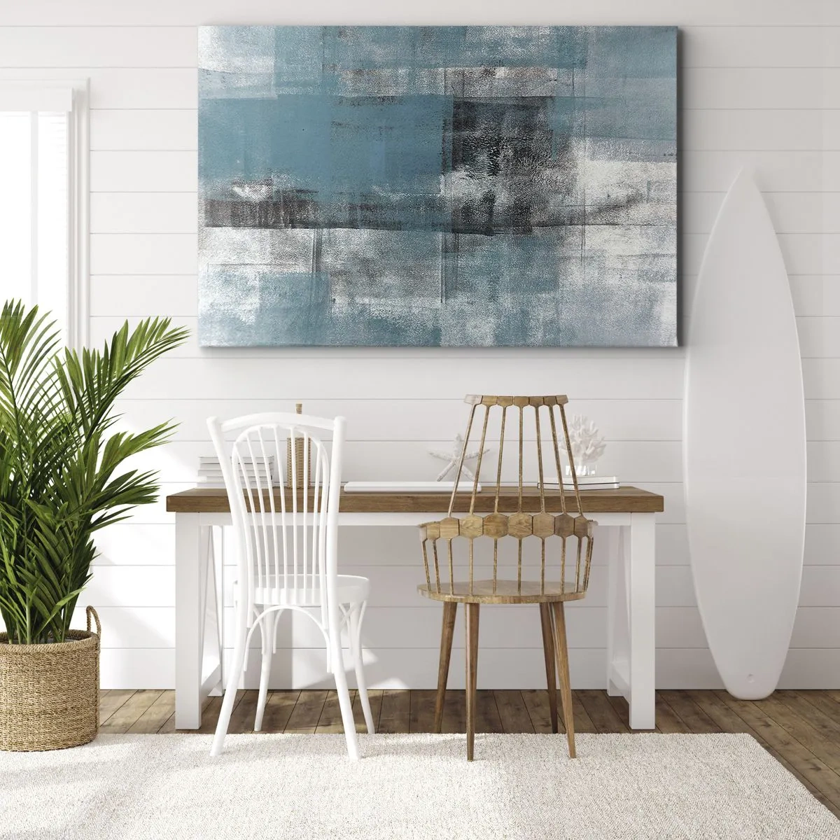 Bild auf Leinwand - Leinwandbild - Eine abstrakte Komposition in Blautönen mit Textur und Schichten. - 70x50cm - Wasser und Luft - Moderne Wanddekoration für Wohnzimmer und Schlafzimmer ARTTOR