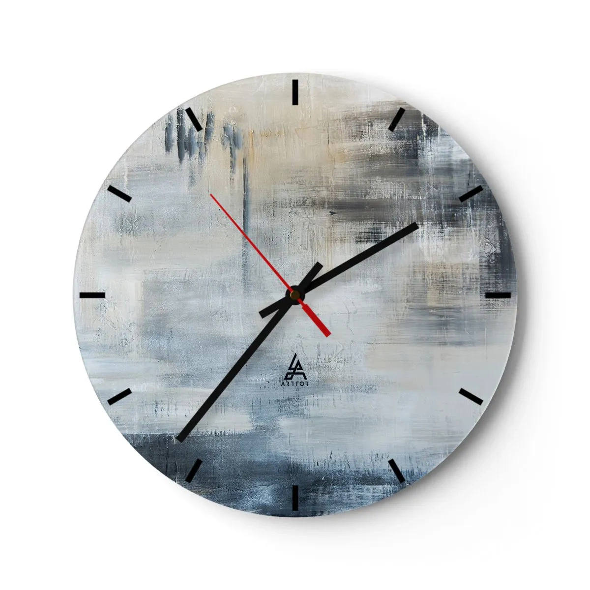 Wanduhr - Glasuhr - Hinter dem blauen Vorhang - 40x40 cm