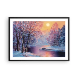 Poster in einem schwarzem Rahmen - Winterlandschaft mit Fluss und Bäumen bei Sonnenaufgang - 70x50cm - Die Farben des Winters - Moderne Wanddekoration für Wohnzimmer und Schlafzimmer ARTTOR