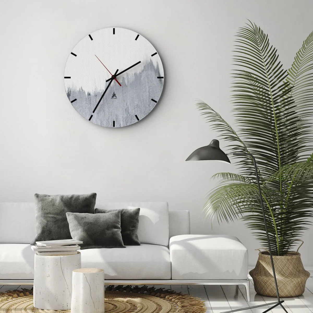 Wanduhr - Glasuhr - Graue Abstraktion mit vertikalen Pinselstrichen - 30x30cm - Mysteriöse Aufzeichnung - Moderne Wanddekoration für Wohnzimmer, Küche und Schlafzimmer ARTTOR