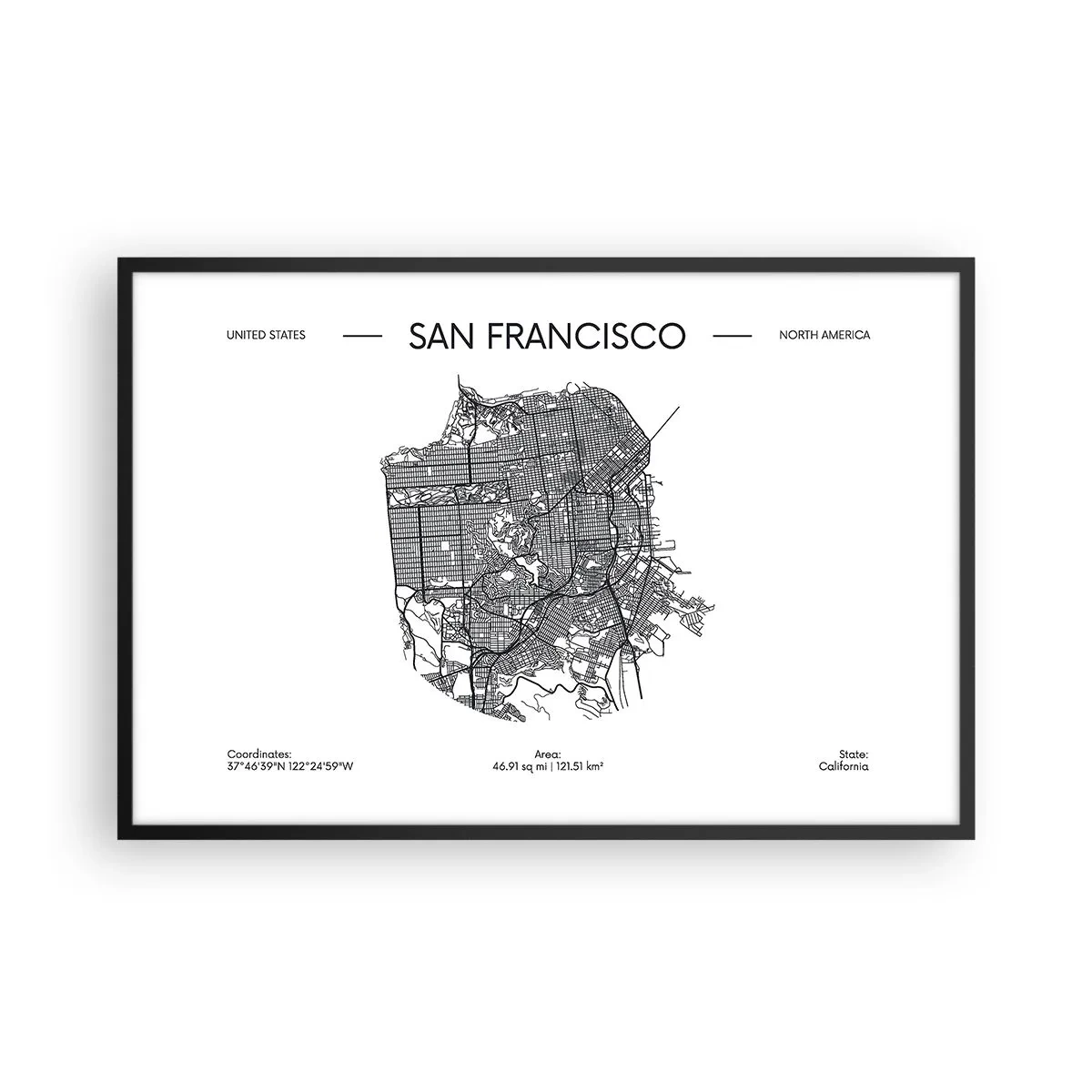 Poster in einem schwarzem Rahmen - Anatomie von San Francisco - 91x61 cm
