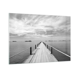 Glasbild - Bild auf glas - Ein Holzsteg, der über ein ruhiges Meer in die Ferne führt - 100x70cm - Oder vielleicht eine Reise ... - Moderne Wanddekoration für Wohnzimmer und Schlafzimmer ARTTOR