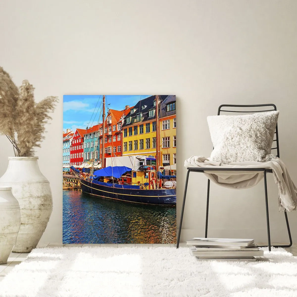Glasbild - Bild auf glas - Bunte Grachtenhäuser in Kopenhagen - 50x70cm - Fröhlicher Kai - Moderne Wanddekoration für Wohnzimmer und Schlafzimmer ARTTOR