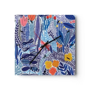 Wanduhr - Glasuhr - Ein farbenfrohes Pflanzenmotiv im modernen Grafikstil - 30x30cm - Hawaiianischer Garten - Moderne Wanddekoration für Wohnzimmer und Schlafzimmer ARTTOR