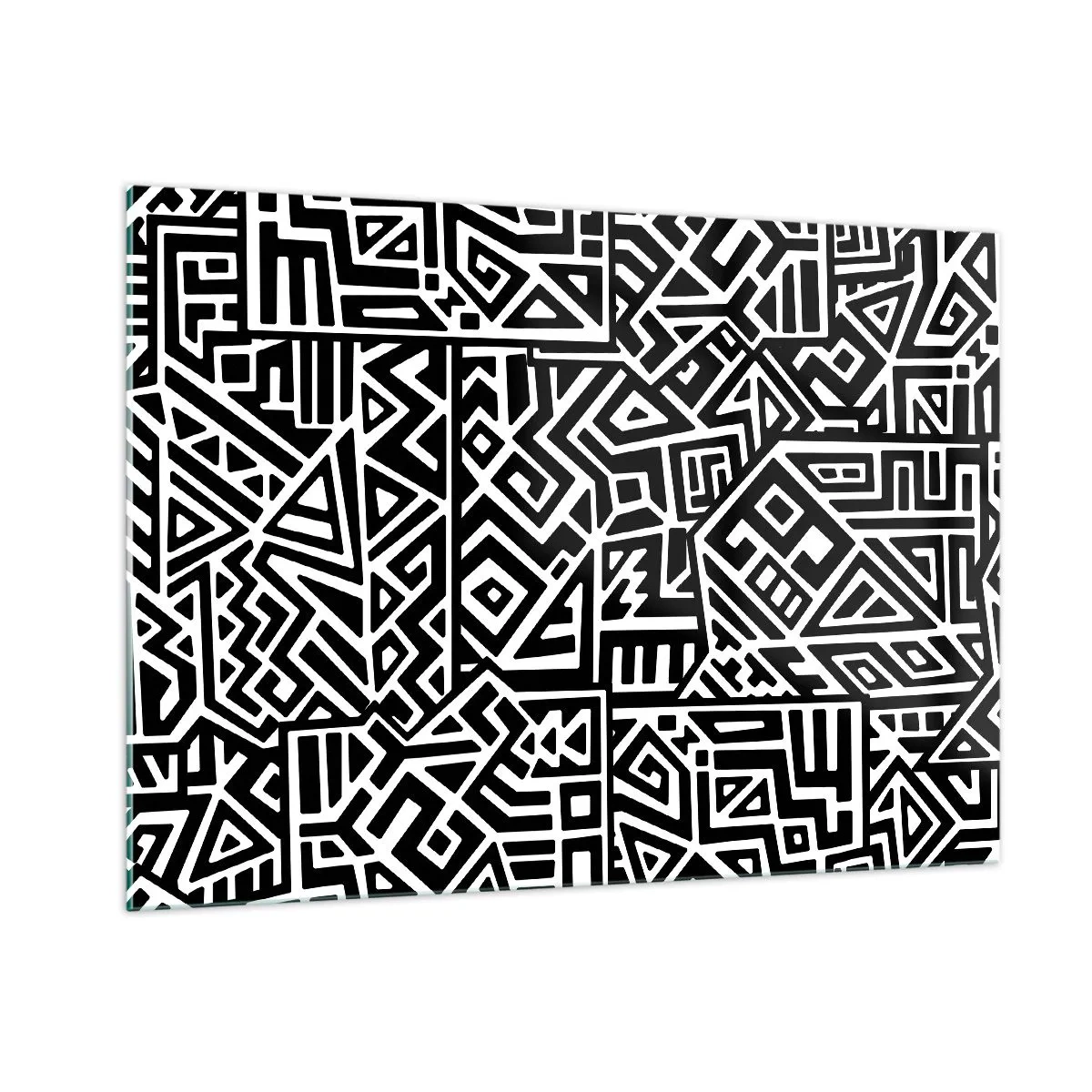 Glasbild - Bild auf glas - Schwarz-weißes Muster, inspiriert von Stammeskunst - 100x70cm - Präkolumbianische Komposition - Moderne Wanddekoration für Wohnzimmer und Schlafzimmer ARTTOR