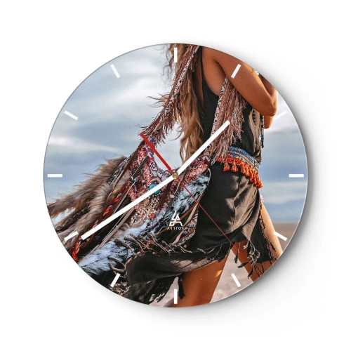Wanduhr - Glasuhr - Boho-Strandstil mit Fransen und Verzierungen - 30x30cm - Das Mädchen des Schamanen - Moderne Wanddekoration für Wohnzimmer, Küche und Schlafzimmer ARTTOR