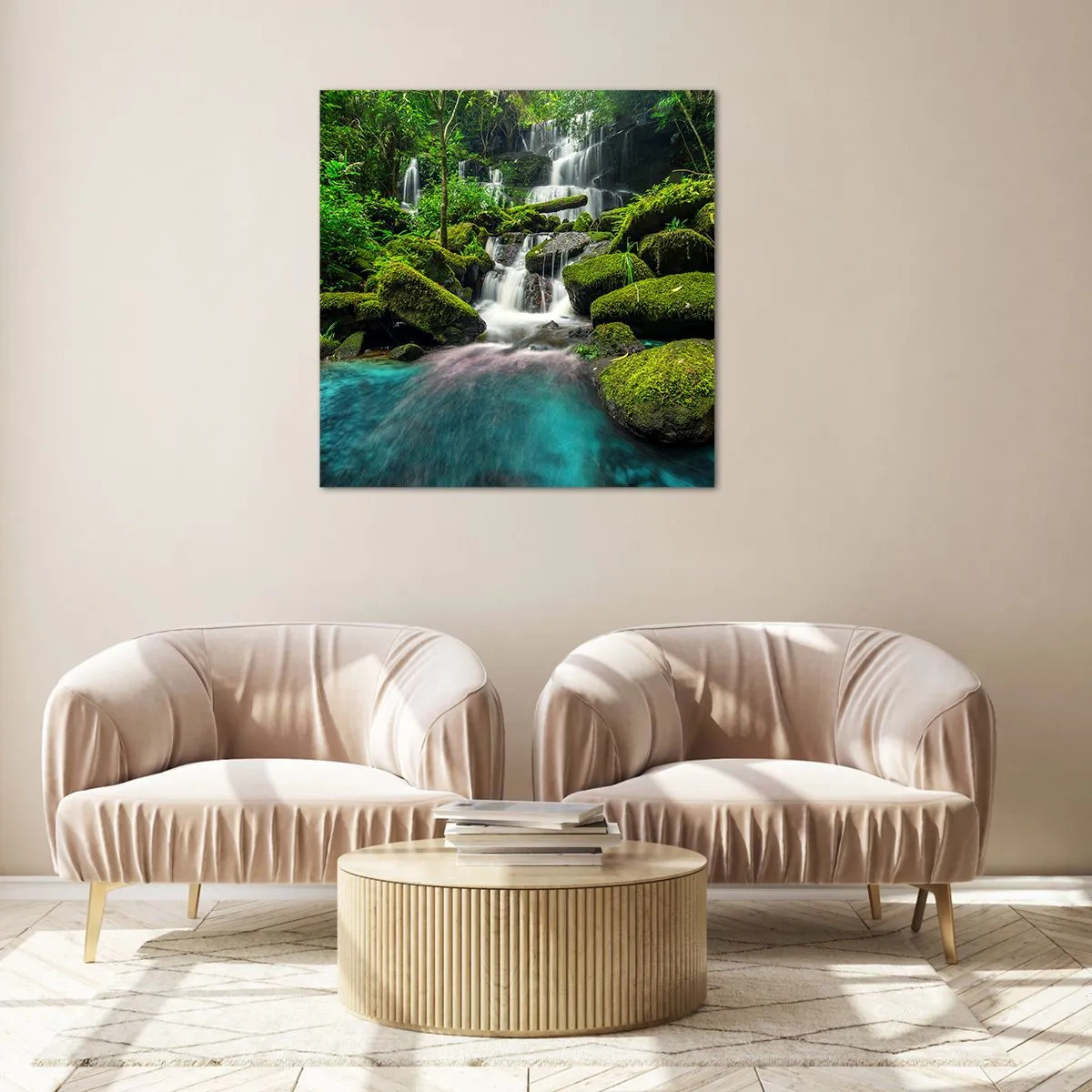 Glasbild - Bild auf glas - Türkis, Saphire und flüssiges Silber - 60x60 cm