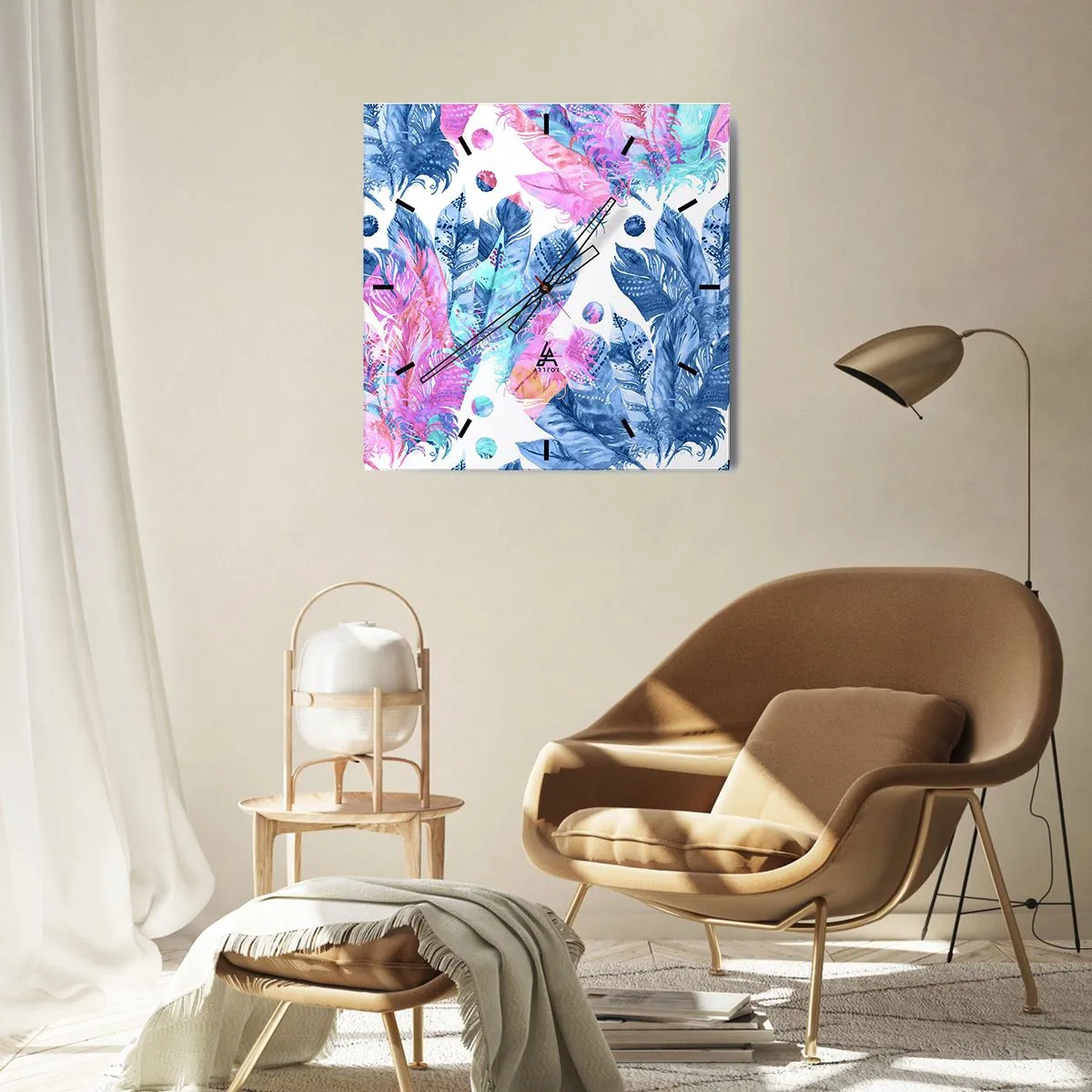 Wanduhr - Glasuhr - Pflaumen in Pink und Blau - 40x40 cm