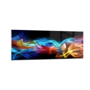 Glasbild - Bild auf glas - Bunter Rauch auf schwarzem Hintergrund - 140x50cm - Regenbogentanz der Nebel - Moderne Wanddekoration für Wohnzimmer und Schlafzimmer ARTTOR