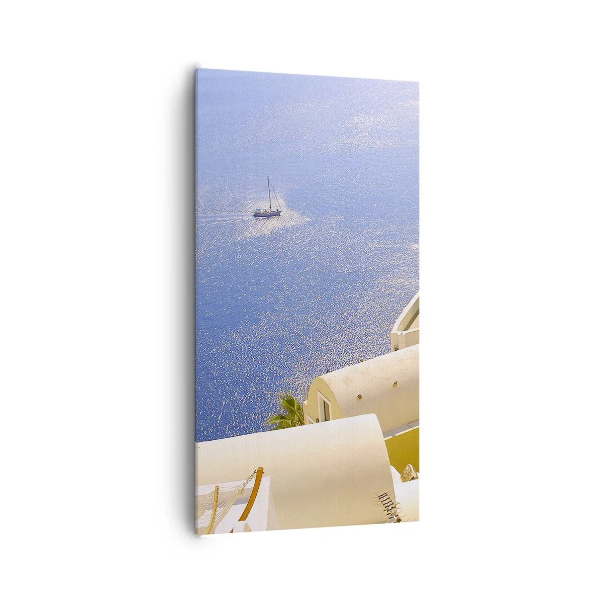 Bild auf Leinwand - Leinwandbild - Griechische Landschaft in Weiß und Blau - 65x120 cm