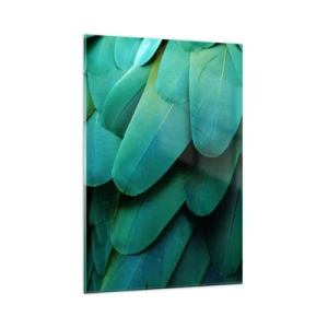 Glasbild - Bild auf glas - Federdetails in Grüntönen - 80x120cm - Papageienartige Präzision - Moderne Wanddekoration für Wohnzimmer und Schlafzimmer ARTTOR