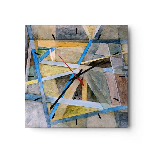 Wanduhr - Glasuhr - Geometrische Komposition mit hellen und blauen Linien - 30x30cm - Gerade oder diagonal? - Moderne Wanddekoration für Wohnzimmer und Schlafzimmer ARTTOR