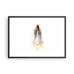 Poster in einem schwarzem Rahmen - Eine künstlerische Aquarell-Interpretation eines startenden Space Shuttles - 70x50cm - Entdecker für den Anfang - Moderne Wanddekoration für Wohnzimmer und Schlafzimmer ARTTOR
