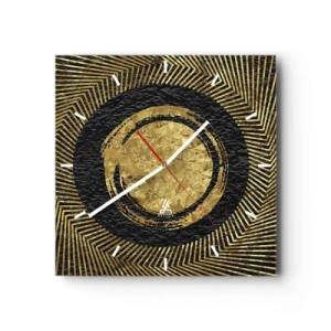 Wanduhr - Glasuhr - Geometrische Komposition in Schwarz und Gold mit Strahlen - 30x30cm - Glamour-Komposition - Moderne Wanddekoration für Wohnzimmer und Schlafzimmer ARTTOR