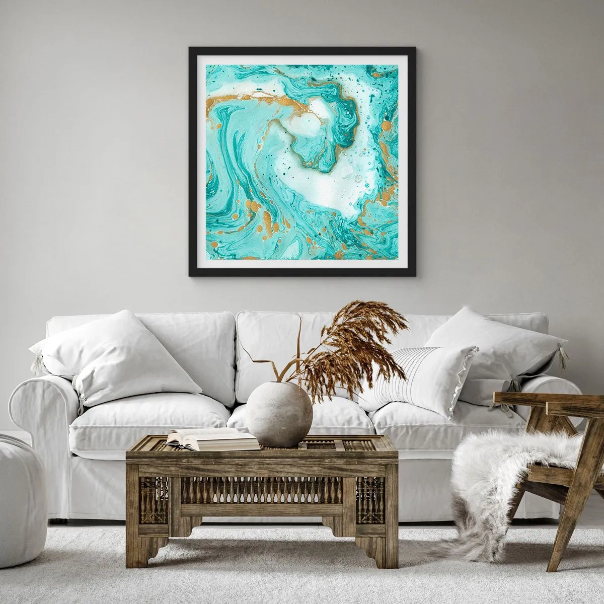 Poster in einem schwarzem Rahmen - Unter der großen Welle der Edo-Ära - 30x30 cm