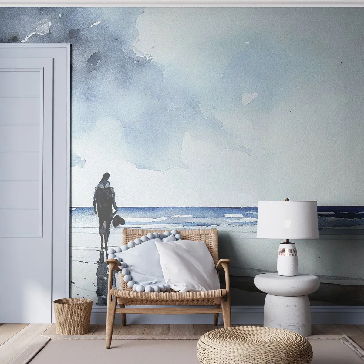 Selbstklebende Fototapete Deluxe Sticker - Gespräch mit dem Meer - Einsam, Mann, Küste - 200x140 cm