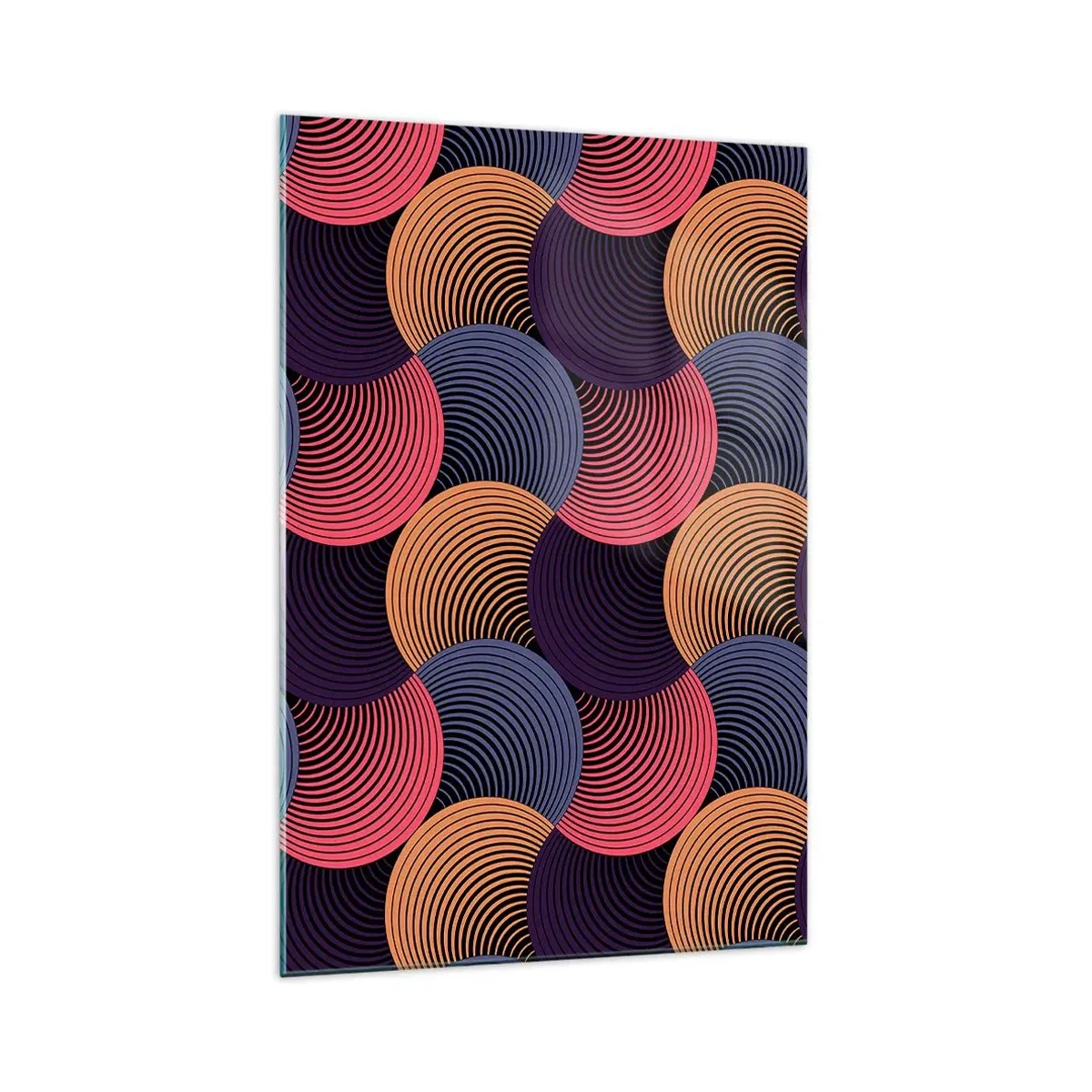 Glasbild - Bild auf glas - Geometrische Kreise in Rosa-, Lila- und Goldtönen - 70x100cm - Im kreisenden Rhythmus - Moderne Wanddekoration für Wohnzimmer und Schlafzimmer ARTTOR