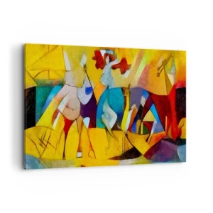 Bild auf Leinwand - Leinwandbild - Eine farbenfrohe Abstraktion, die Figuren in geometrischer Form darstellt - 100x70cm - Sonne - Leben - Freude - Moderne Wanddekoration für Wohnzimmer und Schlafzimmer ARTTOR