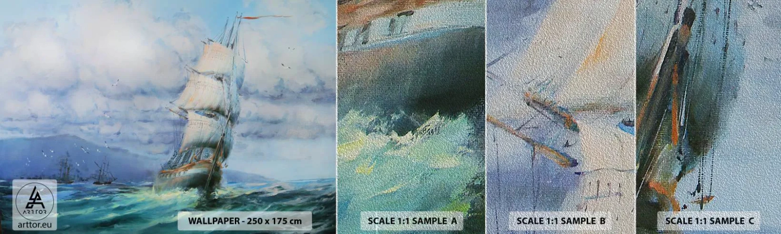 Fototapeten Muster Premium Sand - Guter Wind - Segelschiff, Meer, Segeln - 100x30 cm