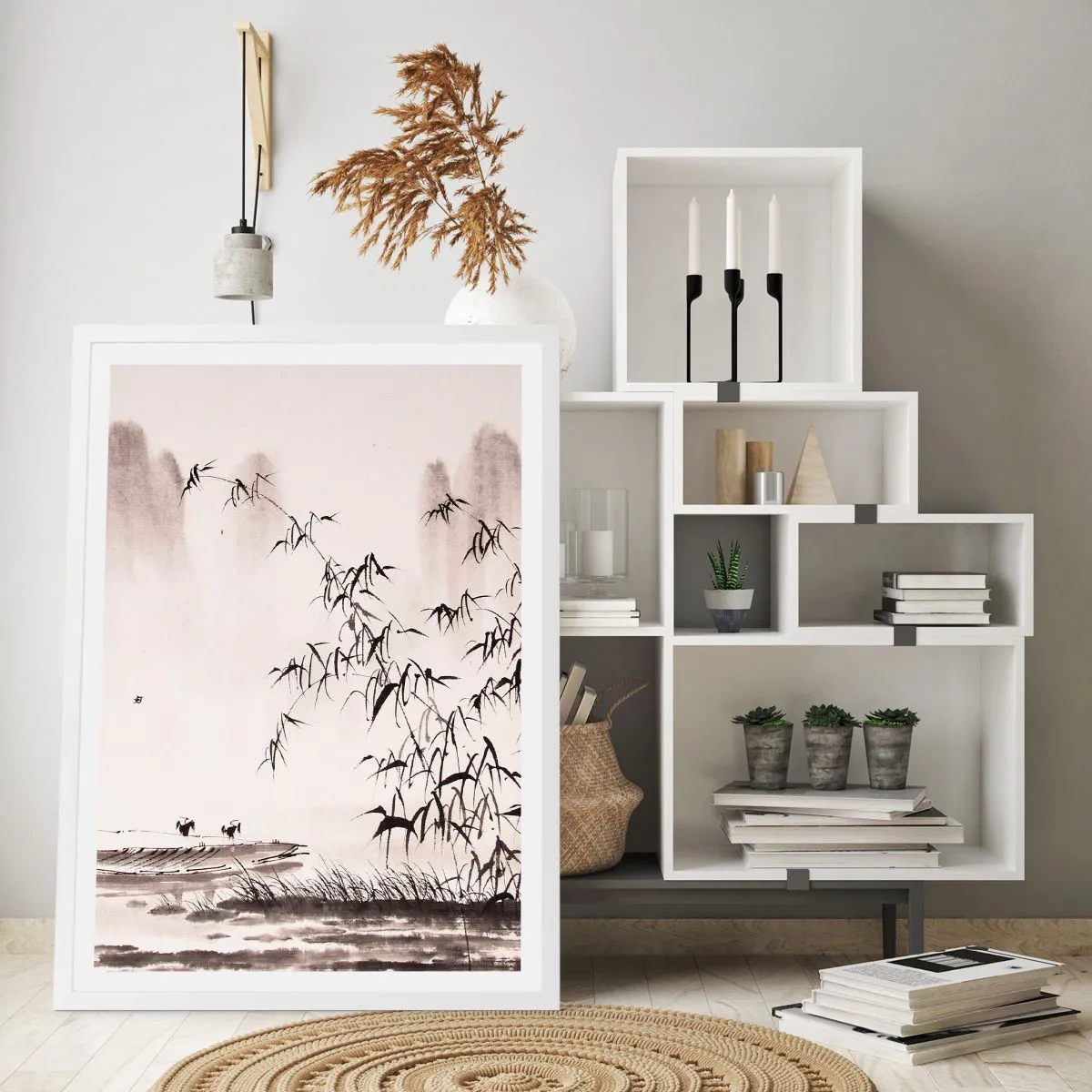 Poster in einem weißen Rahmen - Die Stille der Reisfelder - 30x40 cm