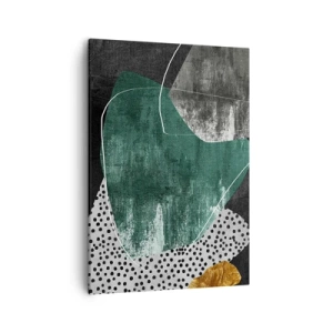 Bild auf Leinwand - Leinwandbild - Abstrakte Komposition mit grünen Formen und Punktmustern - 50x70cm - Bunte Abstraktion mit Blattgold - Moderne Wanddekoration für Wohnzimmer und Schlafzimmer ARTTOR