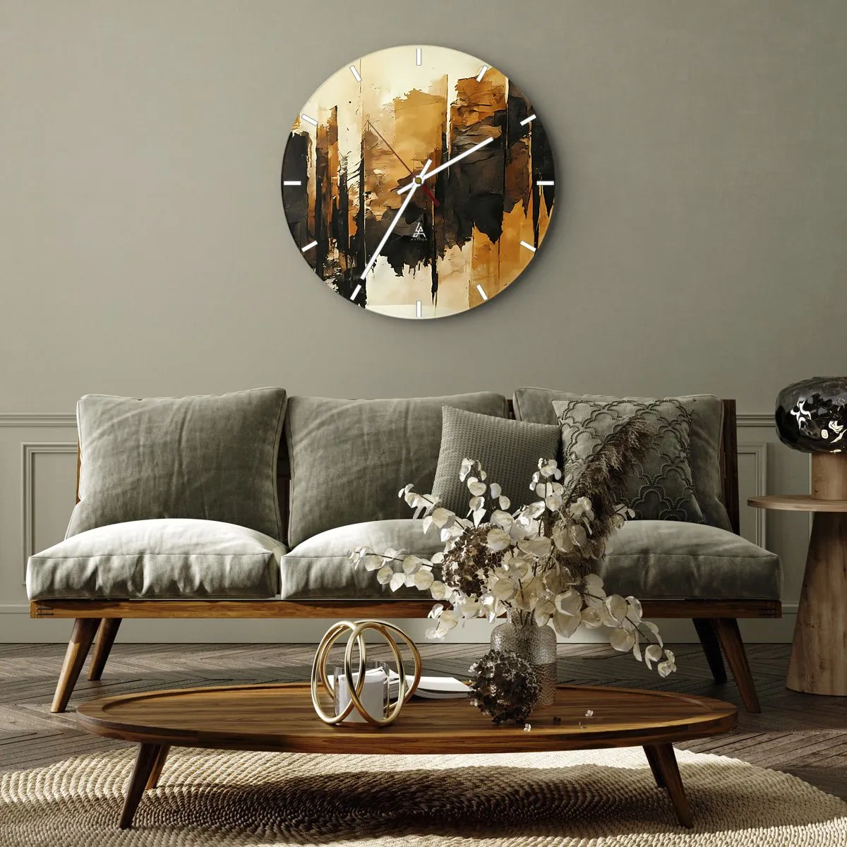 Wanduhr - Glasuhr - Harmonie von Schwarz und Gold - 30x30 cm