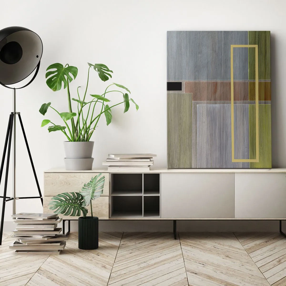 Bild auf Leinwand - Leinwandbild - Geometrische Komposition in Pastellfarben mit Rechtecken - 50x70cm - Einfach und ruhig - Moderne Wanddekoration für Wohnzimmer und Schlafzimmer ARTTOR