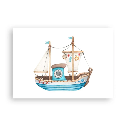 Poster - Abbildung eines Schiffes in Pastellfarben auf weißem Hintergrund - 100x70cm - Ahoi, Abenteuer! - Moderne Wanddekoration für Wohnzimmer und Schlafzimmer ARTTOR