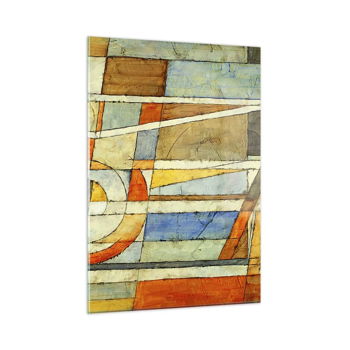 Glasbild - Bild auf glas - Eine abstrakte Komposition mit geometrischen Mustern und warmen Farben. - 50x70cm - Kubismus auf der Baustelle - Moderne Wanddekoration für Wohnzimmer und Schlafzimmer ARTTOR