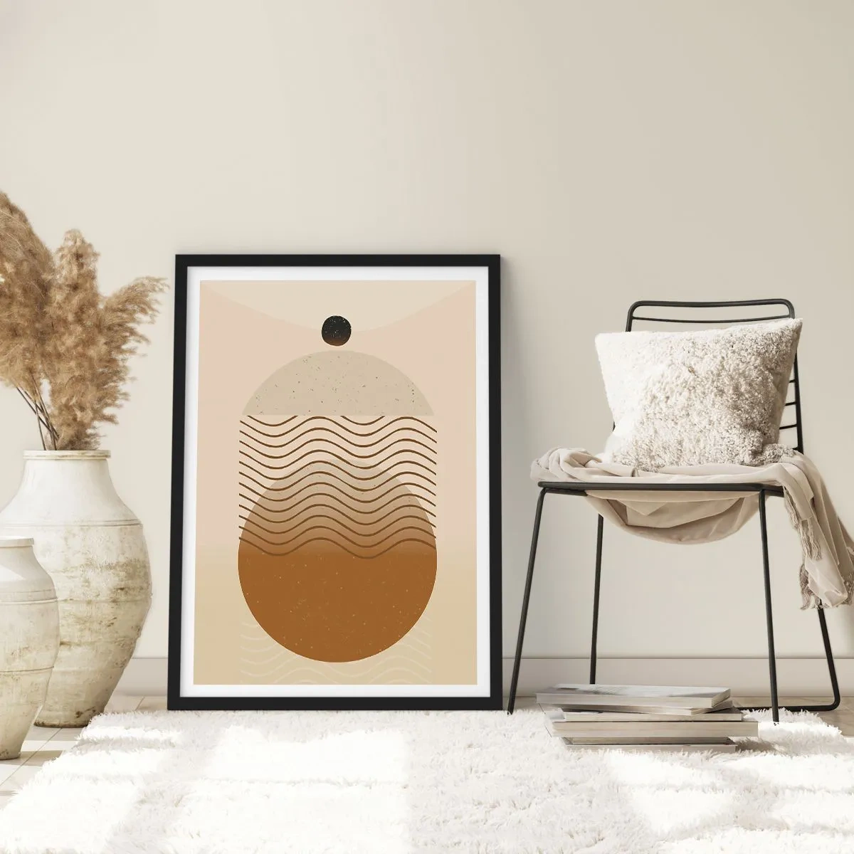 Poster in einem schwarzem Rahmen - Ein minimalistisches Muster mit Wellen und geometrischen Formen - 50x70cm - Zur Entstehung geometrischer Figuren - Moderne Wanddekoration für Wohnzimmer und Schlafzimmer ARTTOR