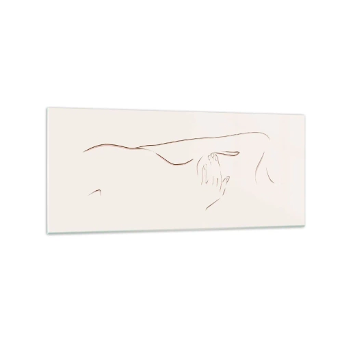 Glasbild - Bild auf glas - Eine subtile Strichzeichnung einer Silhouette vor einem hellen Hintergrund - 120x50cm - Die Form des Verlangens - Moderne Wanddekoration für Wohnzimmer und Schlafzimmer ARTTOR