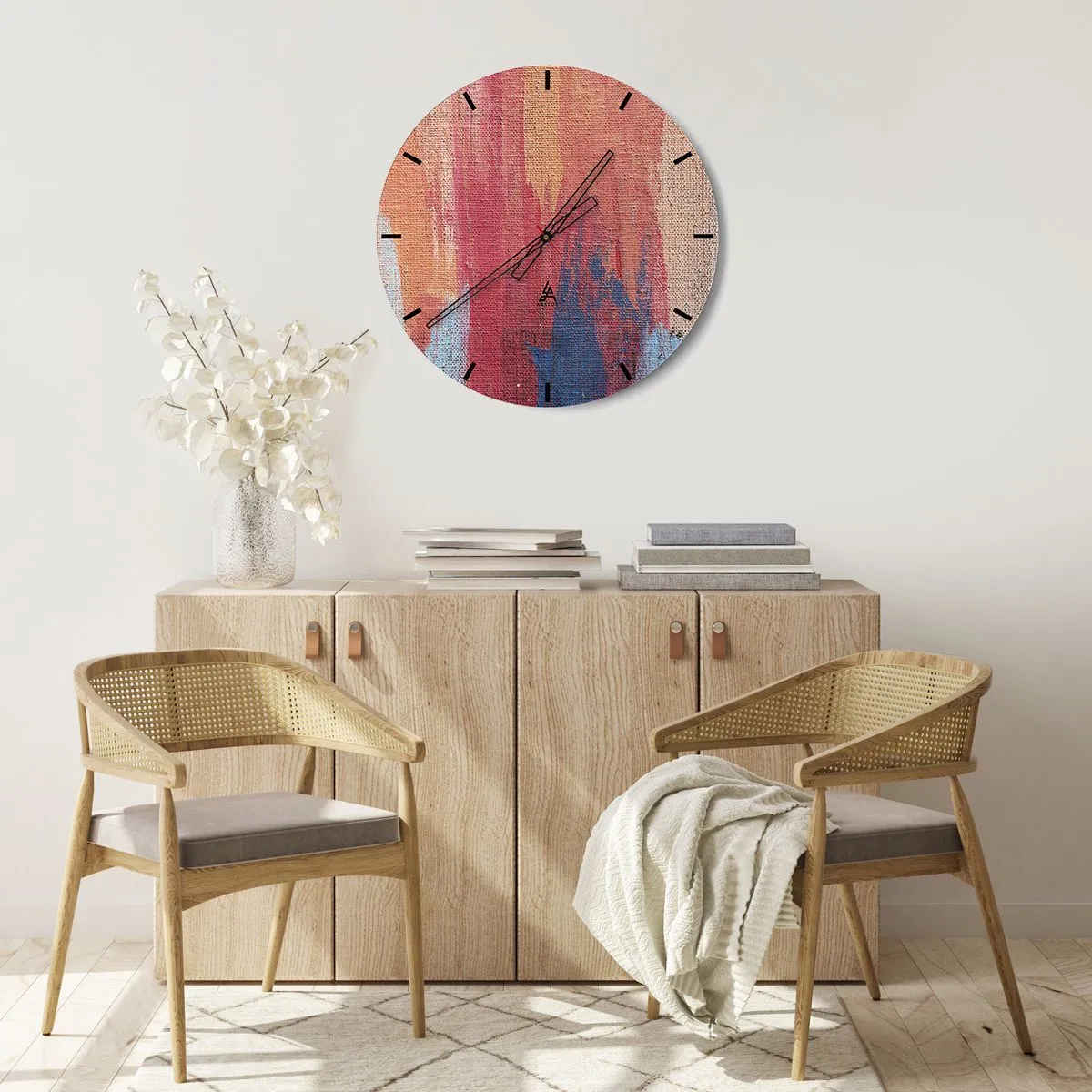 Wanduhr - Glasuhr - Bunte Farbstriche auf der Textur der Leinwand - 30x30cm - Renne den Regenbogen hinunter - Moderne Wanddekoration für Wohnzimmer, Küche und Schlafzimmer ARTTOR