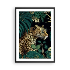 Poster in einem schwarzem Rahmen - Goldener Leopard im tropischen Dschungel - 50x70cm - Gastgeber im Dschungel - Moderne Wanddekoration für Wohnzimmer und Schlafzimmer ARTTOR