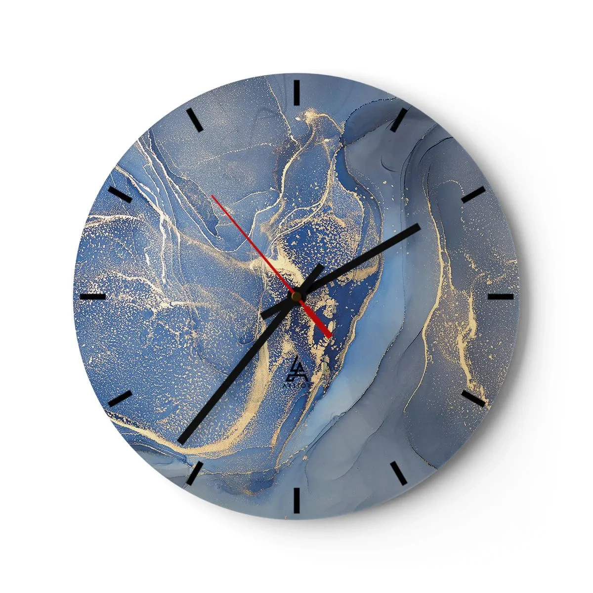 Wanduhr - Glasuhr - Goldene Blätter auf schwarzem Hintergrund in einer modernen Komposition - 30x30cm - Goldstaub - Moderne Wanddekoration für Wohnzimmer, Küche und Schlafzimmer ARTTOR