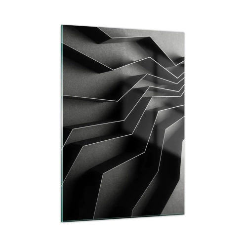 Glasbild - Bild auf glas - Schwarze geometrische Formen mit Tiefe und Helldunkel - 50x70cm - Räumliche Ordnung - Moderne Wanddekoration für Wohnzimmer und Schlafzimmer ARTTOR