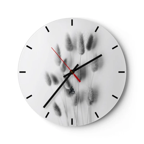 Wanduhr - Glasuhr - Schwarz-Weiß-Komposition mit Gräsern auf hellem Hintergrund - 30x30cm - Eure flauschige Grashoheit - Moderne Wanddekoration für Wohnzimmer, Küche und Schlafzimmer ARTTOR