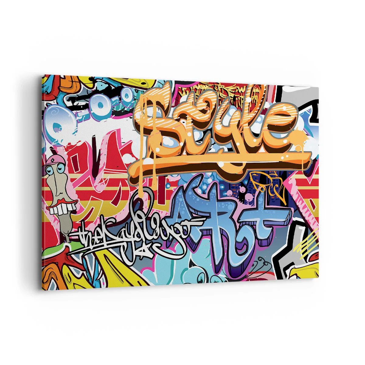 Bild auf Leinwand - Leinwandbild - Bunte Graffiti mit dynamischen Aufschriften und Illustrationen - 120x80cm - Wandbilder, Wandbilder, Wandbilder ... - Moderne Wanddekoration für Wohnzimmer und Schlafzimmer ARTTOR