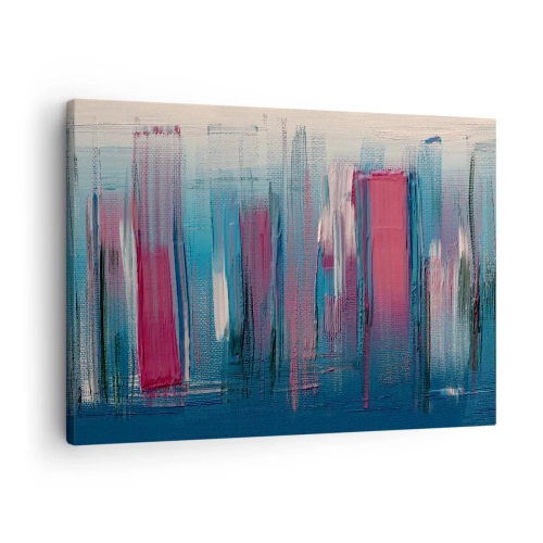 Bild auf Leinwand - Leinwandbild - Abstrakte vertikale Formen in Blau- und Rottönen - 70x50cm - Vertikale Komposition in Blau und Rot - Moderne Wanddekoration für Wohnzimmer und Schlafzimmer ARTTOR