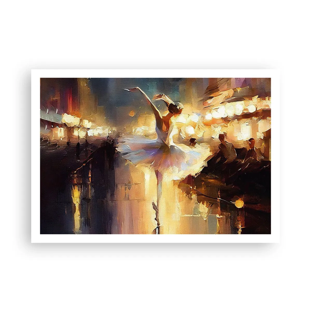 Poster - Eine Ballerina tanzt vor einer beleuchteten Bühne - 100x70cm - Wunder auf der Straße - Moderne Wanddekoration für Wohnzimmer und Schlafzimmer ARTTOR