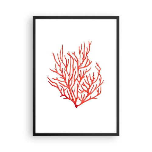 Poster in einem schwarzem Rahmen - Rote Koralle auf weißem Hintergrund im minimalistischen Stil - 50x70cm - Korallenfiligran - Moderne Wanddekoration für Wohnzimmer und Schlafzimmer ARTTOR