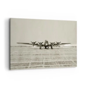 Bild auf Leinwand - Leinwandbild - Historisches Flugzeug auf dem Flughafen in Sepia - 120x80cm - Wie immer bereit - Moderne Wanddekoration für Wohnzimmer und Schlafzimmer ARTTOR