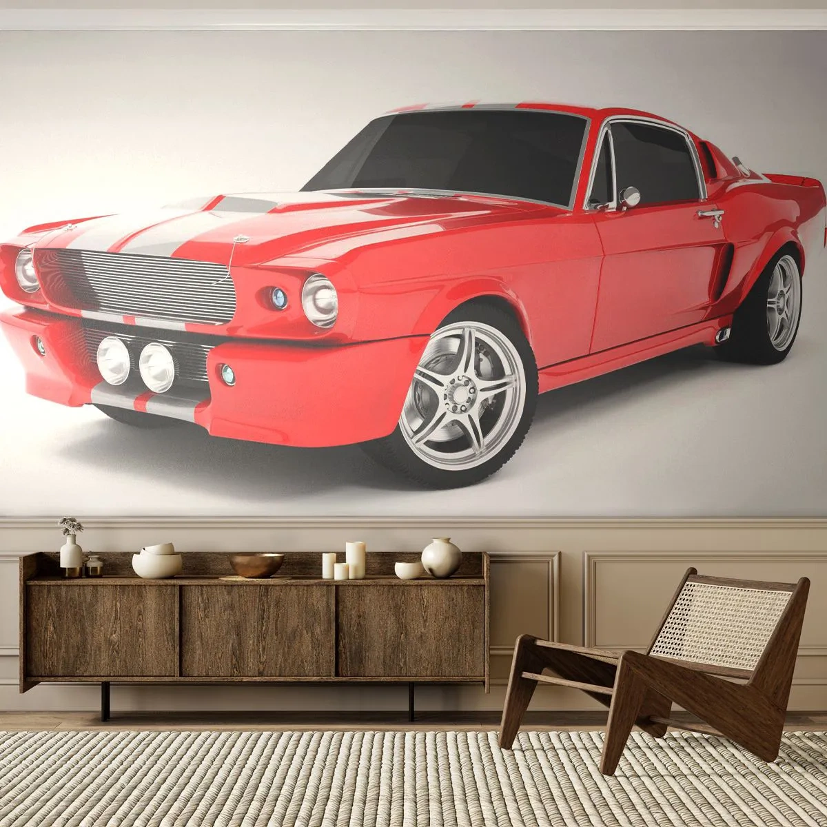 Fototapete Premium Sand - Ein Mustang so schnell wie der Wind - Automobil, Oldtimer, Mustang-Auto 1967 - 150x105 cm