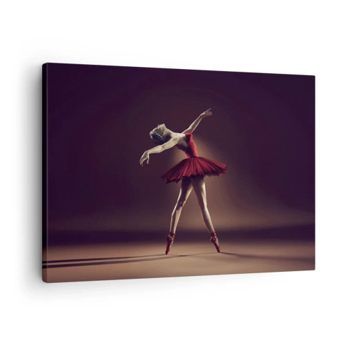 Bild auf Leinwand - Leinwandbild - Eine Balletttänzerin in einem roten Kleid vor dem Hintergrund einer Bühne - 70x50cm - Eine Primaballerina - Moderne Wanddekoration für Wohnzimmer und Schlafzimmer ARTTOR