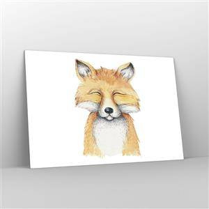 Glasbild - Bild auf glas - Ein süßer Fuchs mit geschlossenen Augen auf weißem Hintergrund - 120x80cm - Fuchsstimmungen - Moderne Wanddekoration für Wohnzimmer und Schlafzimmer ARTTOR