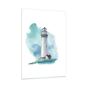 Glasbild - Bild auf glas - Ein Leuchtturm vor einem blauen Aquarellhimmel - 50x70cm - Sanfte Schwester vom Blau - Moderne Wanddekoration für Wohnzimmer und Schlafzimmer ARTTOR