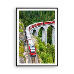 Poster in einem schwarzem Rahmen - Eisenbahn für Bergblick - 70x100 cm