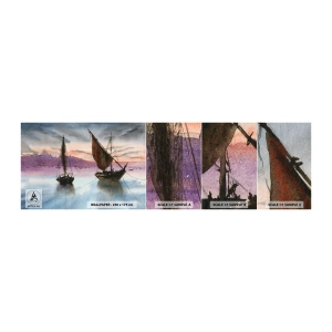 Fototapetenmuster Standard Eco - Abend am Hafen - Segelboote, Strand, Landschaft - 100x30 cm